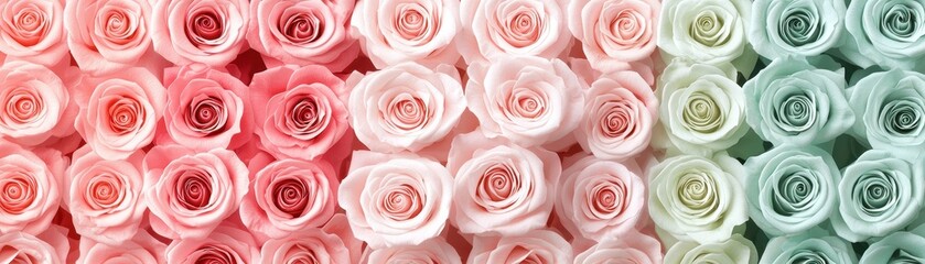 Poster - Soft Gradient Design with Blending Pink, Cream, and Mint Roses in a Beautiful Floral Arrangement