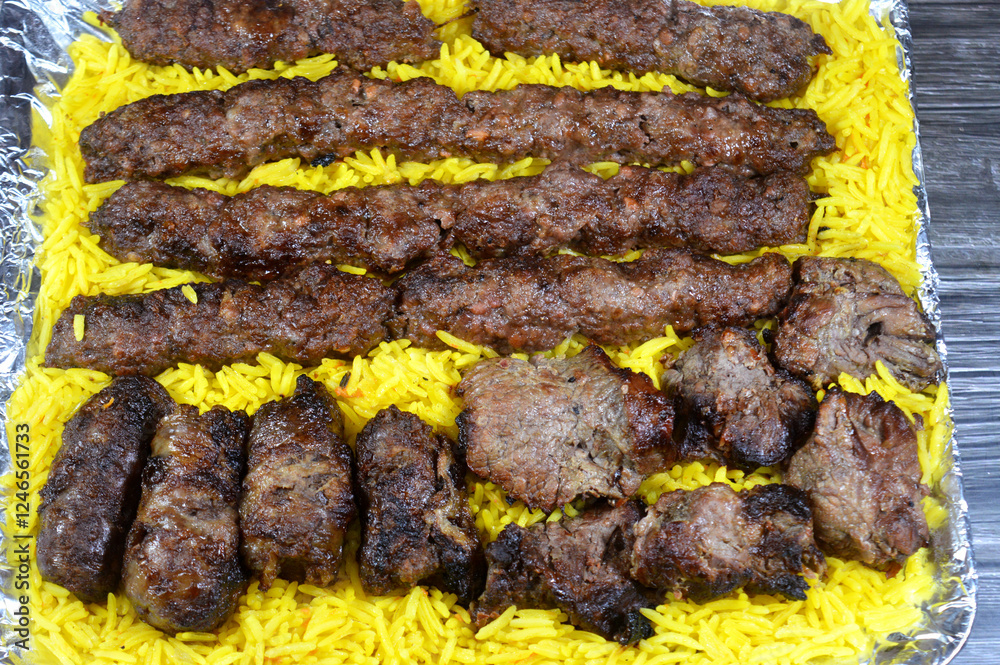 Arabic cuisine traditional food beef Kofta, kebab and tarb kofta shish ...