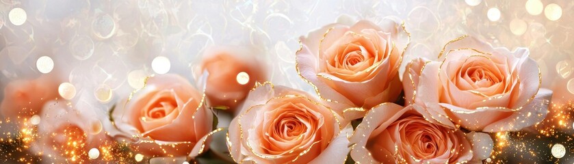 Poster - Abstract Art of Peach Roses with Golden Accents and Sparkling Background