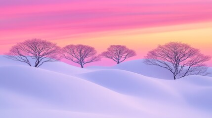 Canvas Print - Winter Wonderland Serene Trees in Pastel Sunset