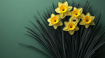 Yellow Daffodils in Classic Green Botanical Setting