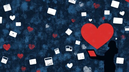Poster - Woman Using Laptop, Online Love, Digital Hearts