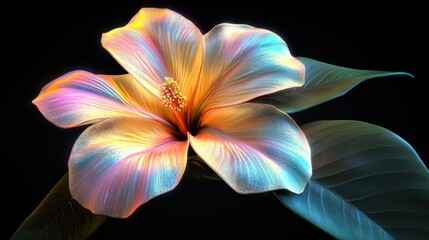 Wall Mural - Iridescent hibiscus flower on black background.