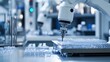 © Justlight - A closeup of automated robotic arms expertly assembling chemical compounds on a clean sterile lab surface with precision instruments in the background capturing the nexus of technology