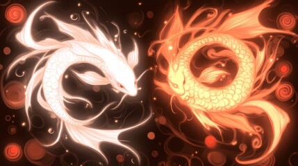 Canvas Print - YinYang Koi Fish Aquatic Harmony in Light and Fire