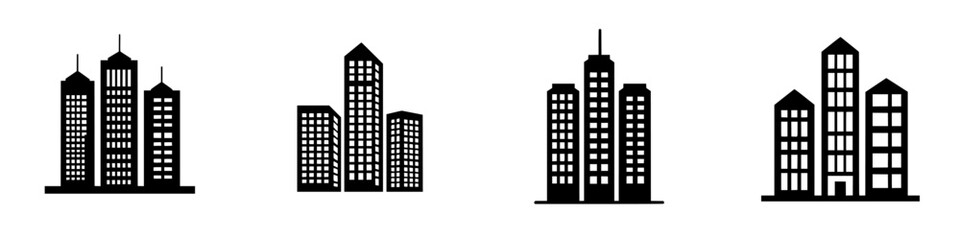 Poster - Modern city skyline icons featuring various architectural styles and designs during daylight hours