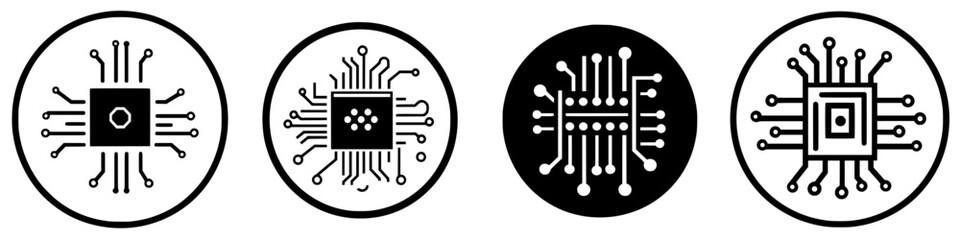 Poster - Various microchip designs featuring circuit patterns in black and white, showcasing advancements in technology and innovation