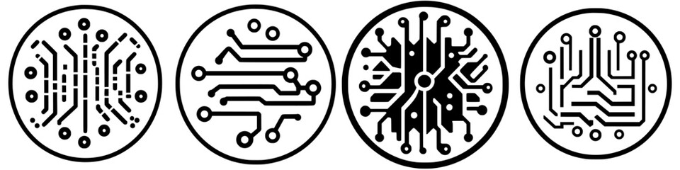 Poster - Exploring abstract circuit patterns in black and white designs illustrating technology concepts