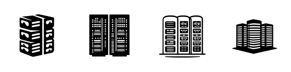 Poster - Stylized illustrations depicting various types of buildings and architectural structures in a minimalist design