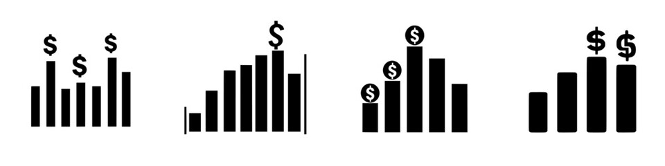 Poster - Various black dollar sign bar graphs showing growth trends in finance or economics