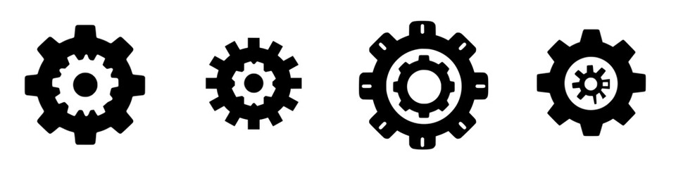 Poster - Various gear symbols representing mechanical systems and industrial design concepts in a minimalist style