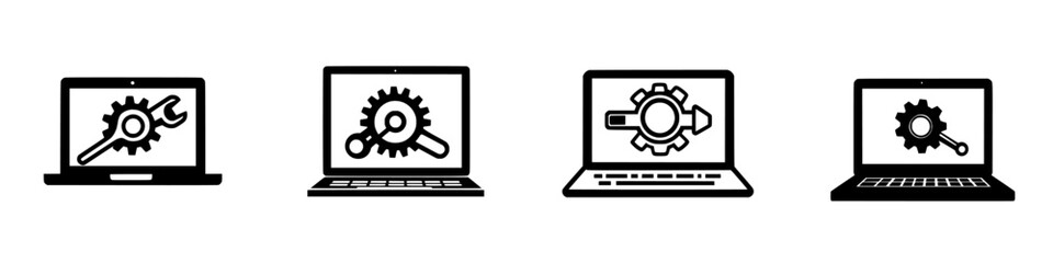 Poster - Four laptops displaying various computer maintenance and troubleshooting icons in a simple layout
