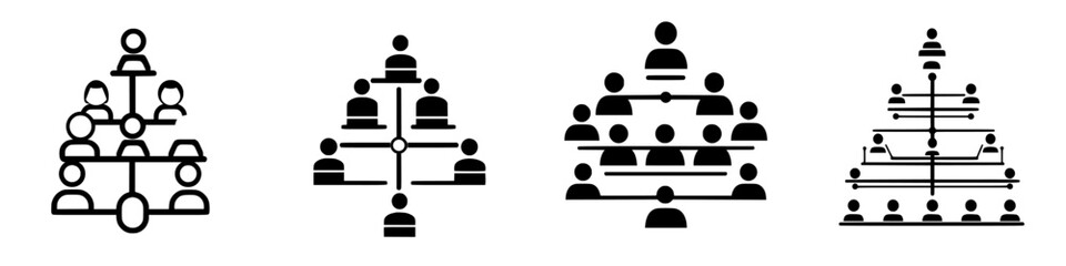 Poster - Different types of organizational structures represented with simple line icons showcasing hierarchy and collaboration