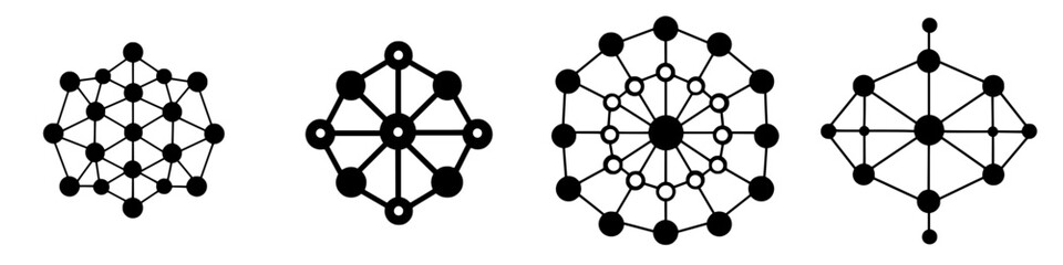 Poster - Various interconnected geometric shapes depicting mathematical patterns and structures in black on a white background