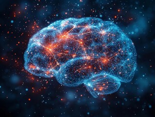 Poster - glowing brain networking futuristic global technology communication concept