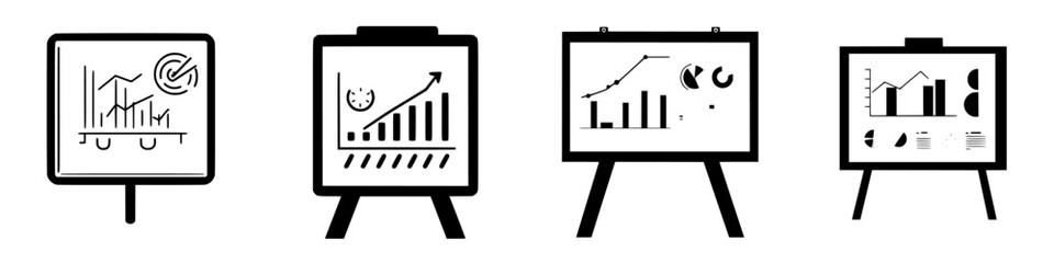Poster - Visual representations of data and trends displayed on easels in a presentation setting
