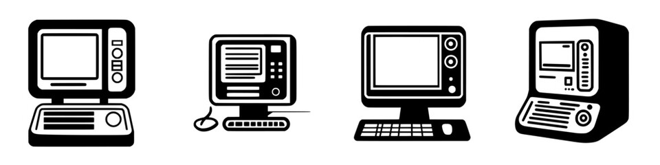 Poster - various computer designs illustrating the evolution of technology from vintage to modern models in a
