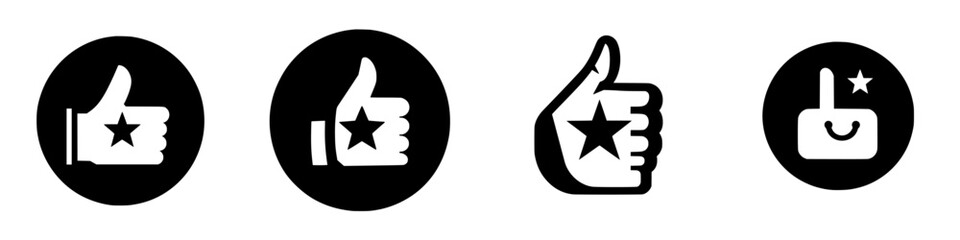 Poster - Various designs of thumbs up symbols featuring stars on a black background in a minimalist style