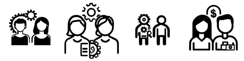 Poster - Collaboration and innovation symbols representing teamwork in a corporate environment during a brainstorming session