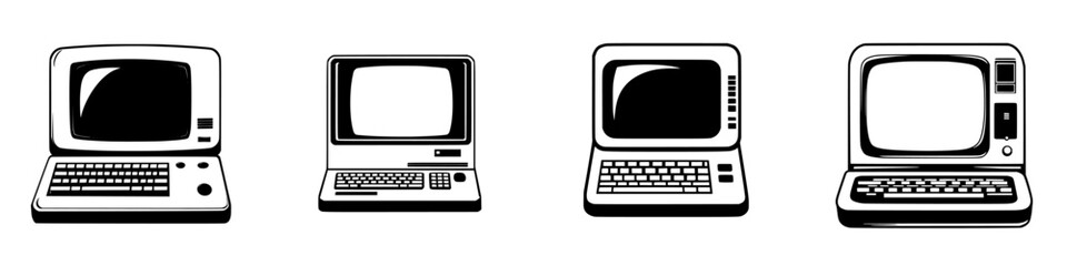 Evolution of technology through vintage computers showcasing design changes over time