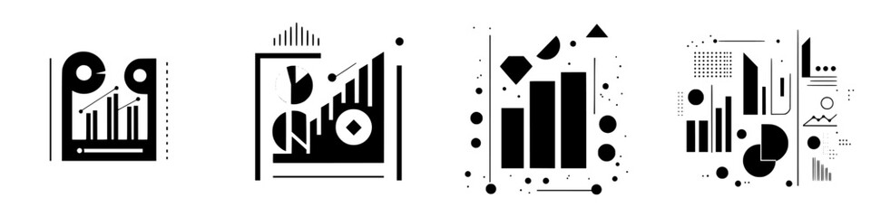 Poster - Creative black and white abstract shapes and patterns showcasing data visualization concepts and design elements