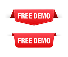 Aufkleber - red ribbons with free demo offer hanging on white background