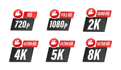 Leinwandbilder - Video resolution icons showing different levels of high definition from 720p to 8k