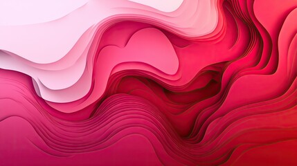 Poster - Abstract Layers of Red and Pink Waves in Soft Shades and Textures