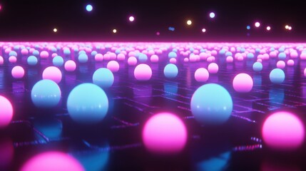 Poster - Colorful Neon Spheres Creating Vibrant Abstract Landscape at Night