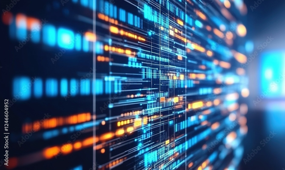 Abstract glowing blue and orange data stream background, ideal for tech or digital projects