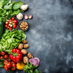 Canvas Print - Vegan food with walnuts and salad mix.