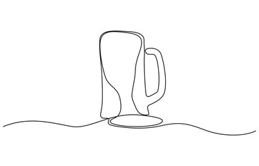 Aufkleber - Continuous one line drawing of beer glass with foam. One line drawing illustration of alcoholic drink, Continuous one line drawing of beer in a glass, outline style vector illustration.