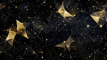 Poster - Stunning abstract background with gold geometric shapes and a black starry backdrop