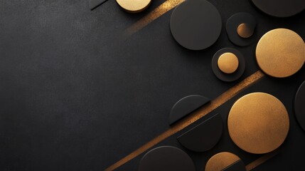 Poster - Creative arrangement of black and gold shapes on textured background in a modern design setting