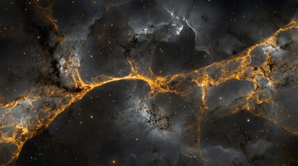 Poster - Mystical cosmic landscape with black and gold hues revealing the beauty of the universe's deep space