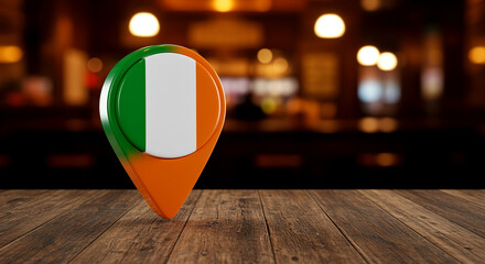 Poster - Map pin representing Ireland location on wooden table