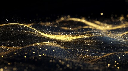 Poster - Waves of shimmering gold against a black backdrop create a stunning visual experience of elegance and luxury