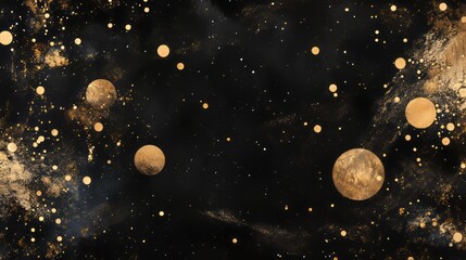 Poster - Cosmic patterns with black and gold elements depicting planets and stars in a stellar landscape