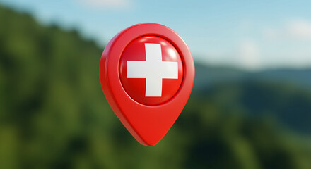 Poster - Map pin with Swiss flag design location marker travel icon