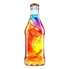 Poster - A glass bottle filled with a vibrant rainbow-swirled soda creating a visually appealing and refreshing image.