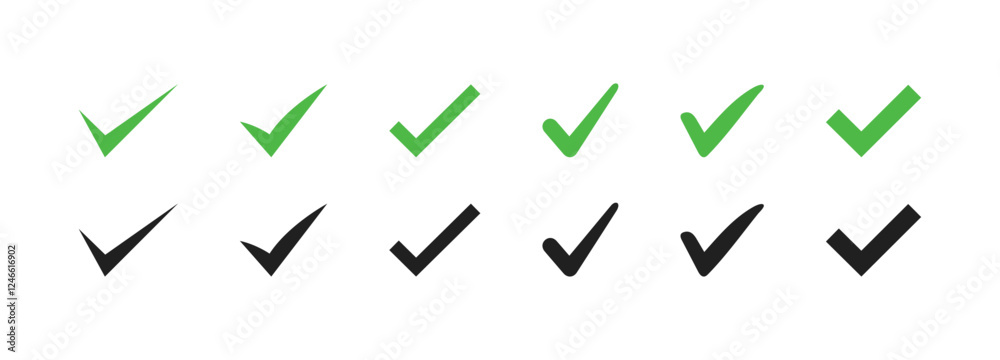 Check or tick icons. Big set of green and black check or tick icons for ...