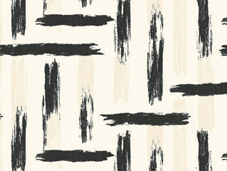 Aufkleber - Abstract black brushstroke pattern on ivory background, creating seamless and textured design. bold, artistic strokes form geometric arrangement, adding modern and dynamic feel to image