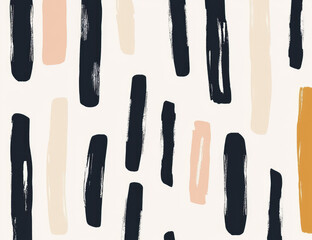 Aufkleber - abstract brushstroke pattern with vertical lines in black, beige, and peach on ivory background. sea