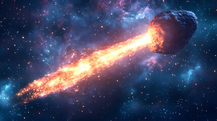 Poster - Asteroid collision event in space astronomical phenomenon digital art cosmic environment dramatic viewpoint chaos concept