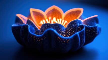 Poster - Illuminated Flower Sculpture in Dark Blue Background Display