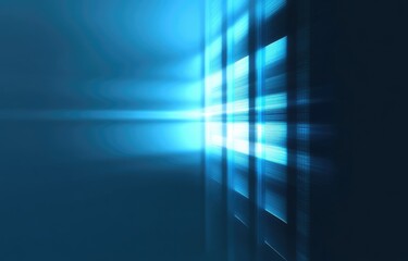 Poster - Abstract blue light beams streaming through futuristic server racks, creating a sleek and modern digital ambiance. Perfect for technology and innovation themes