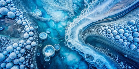 Poster - Abstract Aerial Close-Up: Frosty Blue Water Bubbles - Drone Photography