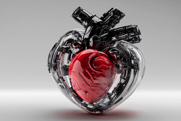 Innovative heart model showcasing a blend of organic and mechanical elements in striking design