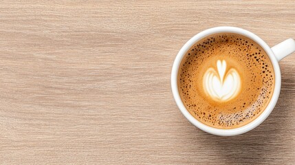 Wall Mural - Latte art coffee cup on wooden table