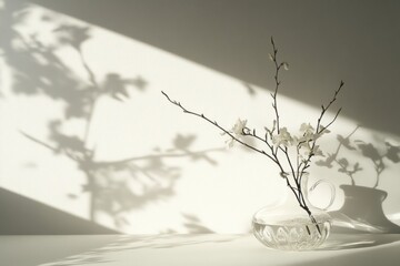 Poster - Beautiful floral arrangement in a glass vase casting artistic shadows with realistic lighting in a studio setting